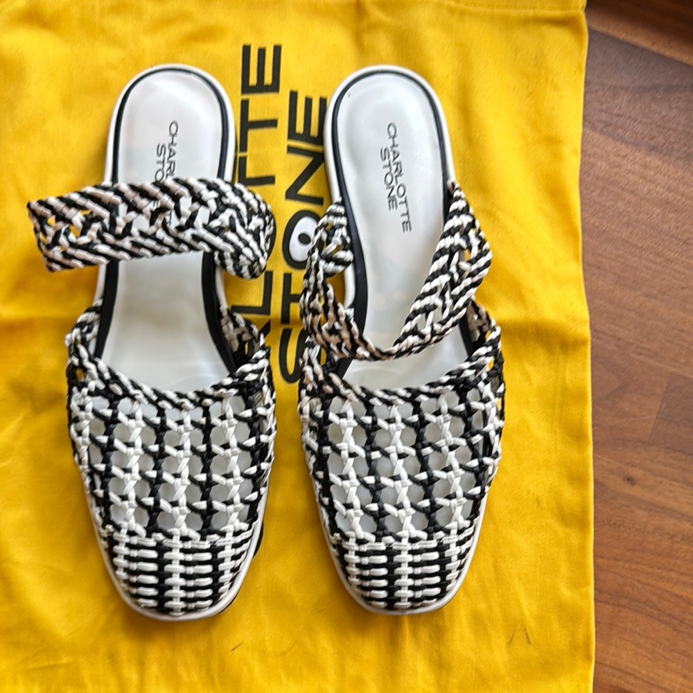 Charlotte Stone Black and White Woven Mules